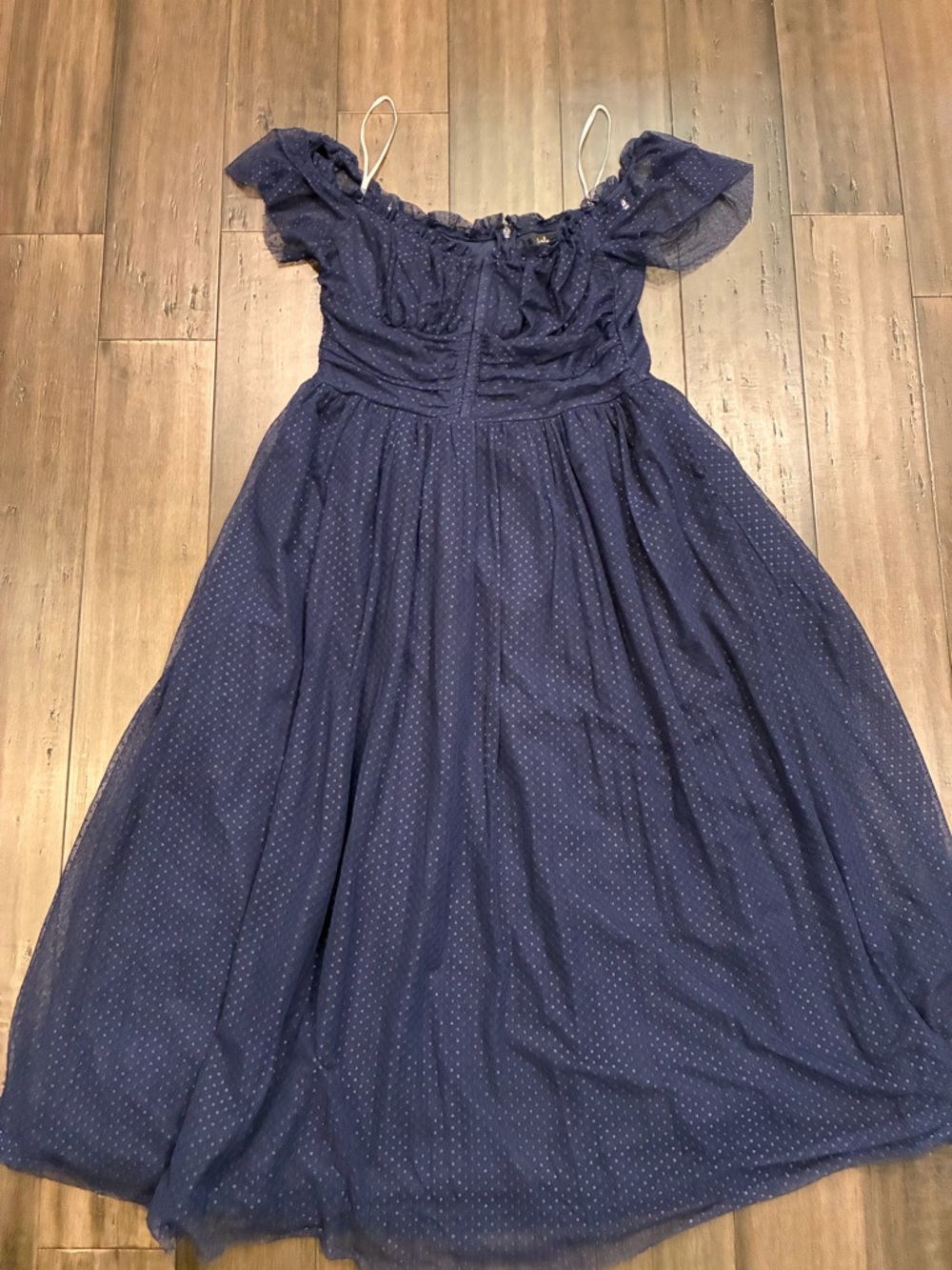 Lulus Regal Radiance Navy Tulle Bustier Midi Dress Size XL Women’s
